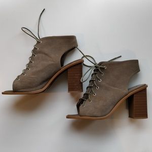ASOS peep toe chunky suede lace up booties